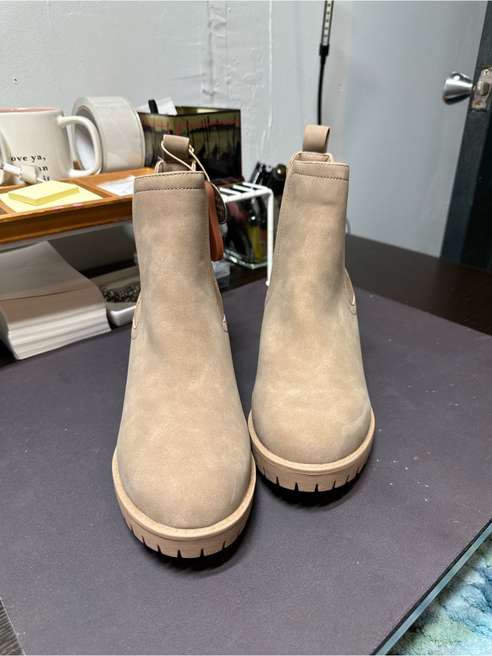 MIA Tan Beige Chelsea Lug-Sole Ankle Boots